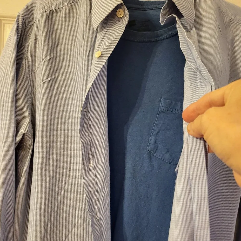 Perry Ellis Portfolio Blue and White Pin-Striped Shirt Sz 16 w/32 X 33 - Picture 8 of 9